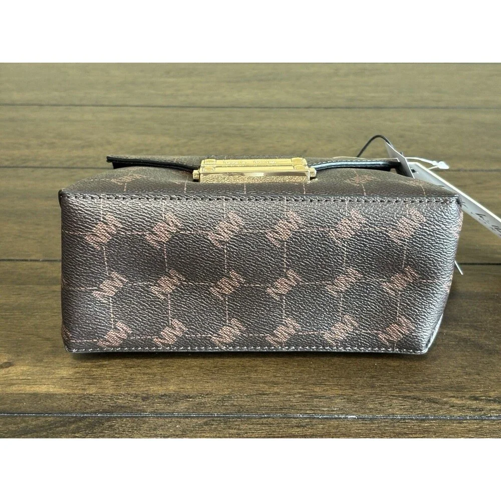 NEW Nicole Miller New York Small Crossbody Chain Purse Brown Mix Logo Pattern